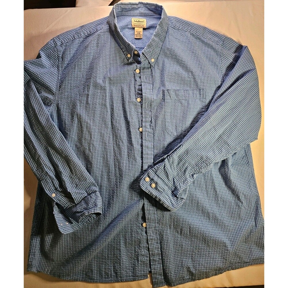 L.L.Bean Men's XL Traditional Fit Check Cotton Shirt Blue Long Sleeve